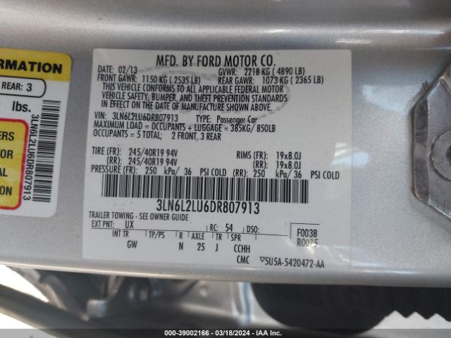 Photo 8 VIN: 3LN6L2LU6DR807913 - LINCOLN MKZ HYBRID 