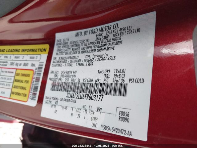 Photo 8 VIN: 3LN6L2LU6FR603177 - LINCOLN MKZ HYBRID 