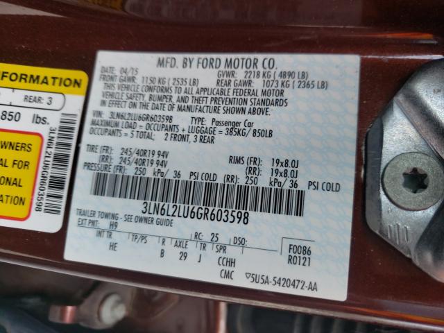 Photo 9 VIN: 3LN6L2LU6GR603598 - LINCOLN MKZ HYBRID 