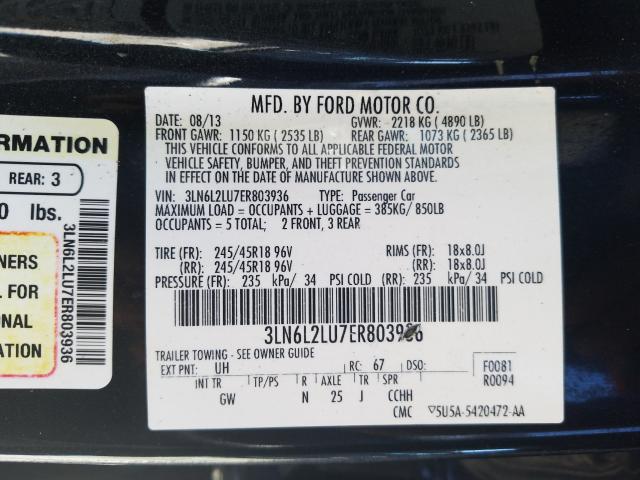 Photo 9 VIN: 3LN6L2LU7ER803936 - LINCOLN MKZ HYBRID 