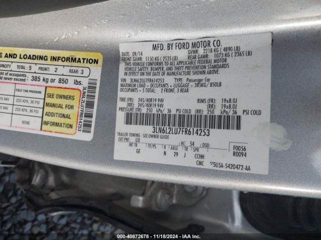 Photo 8 VIN: 3LN6L2LU7FR614253 - LINCOLN MKZ 