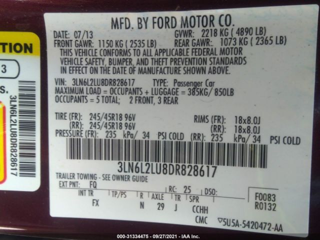 Photo 8 VIN: 3LN6L2LU8DR828617 - LINCOLN MKZ 