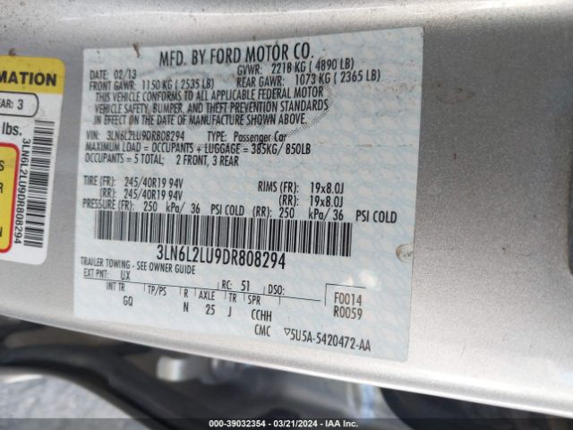 Photo 8 VIN: 3LN6L2LU9DR808294 - LINCOLN MKZ 