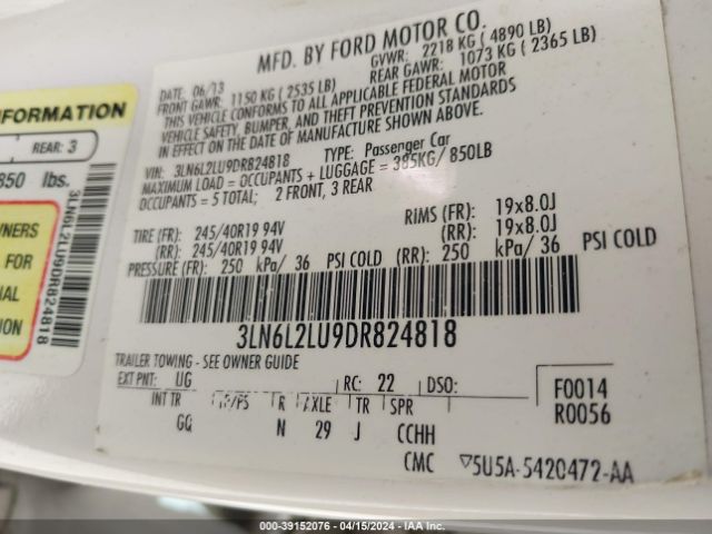 Photo 8 VIN: 3LN6L2LU9DR824818 - LINCOLN MKZ HYBRID 