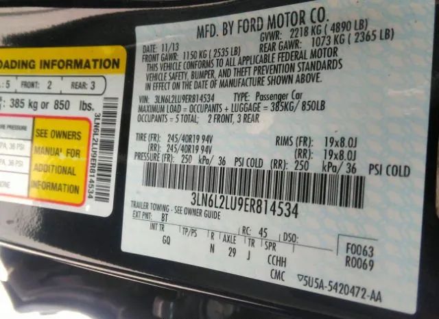 Photo 8 VIN: 3LN6L2LU9ER814534 - LINCOLN MKZ 