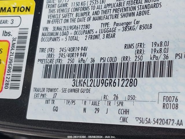 Photo 8 VIN: 3LN6L2LU9GR612280 - LINCOLN MKZ HYBRID 