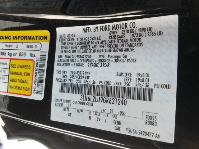 Photo 9 VIN: 3LN6L2LU9GR621240 - LINCOLN MKZ HYBRID 