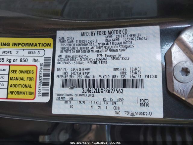 Photo 8 VIN: 3LN6L2LUXFR627563 - LINCOLN MKZ 