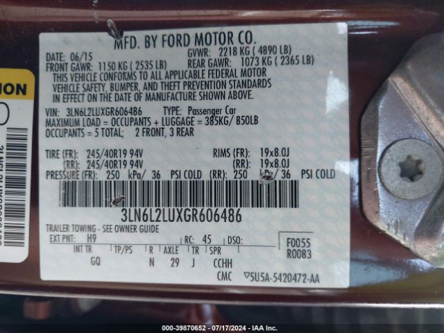 Photo 8 VIN: 3LN6L2LUXGR606486 - LINCOLN MKZ 