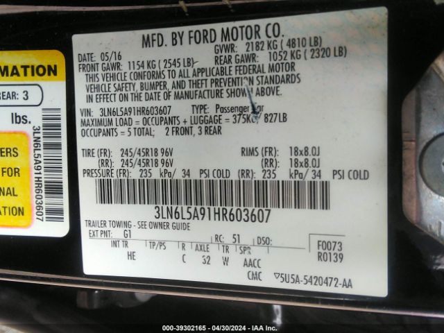 Photo 8 VIN: 3LN6L5A91HR603607 - LINCOLN MKZ 