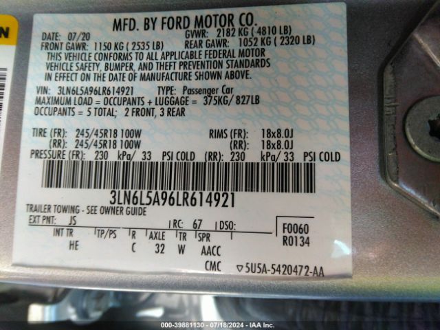 Photo 8 VIN: 3LN6L5A96LR614921 - LINCOLN MKZ 