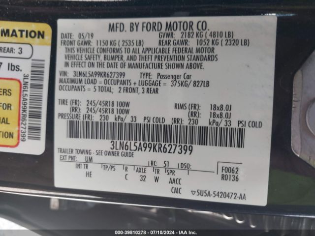 Photo 8 VIN: 3LN6L5A99KR627399 - LINCOLN MKZ 