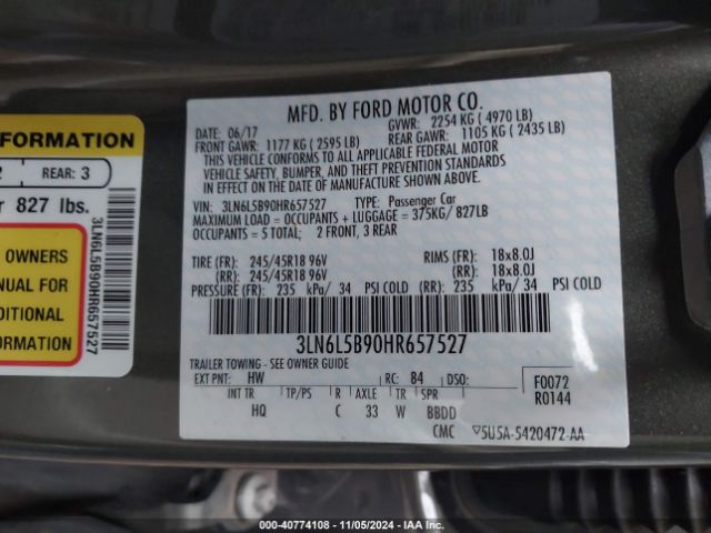 Photo 8 VIN: 3LN6L5B90HR657527 - LINCOLN MKZ 