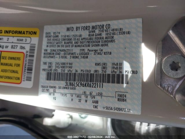 Photo 8 VIN: 3LN6L5C96KR622111 - LINCOLN MKZ 