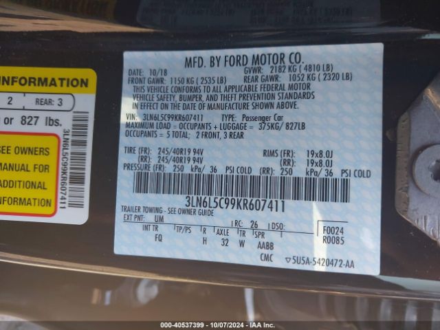 Photo 8 VIN: 3LN6L5C99KR607411 - LINCOLN MKZ 