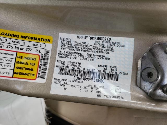 Photo 9 VIN: 3LN6L5D90HR618403 - LINCOLN MKZ SELECT 