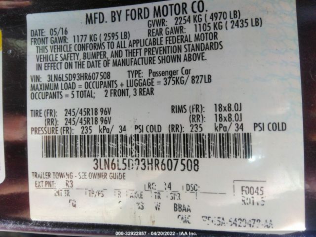 Photo 8 VIN: 3LN6L5D93HR607508 - LINCOLN MKZ 