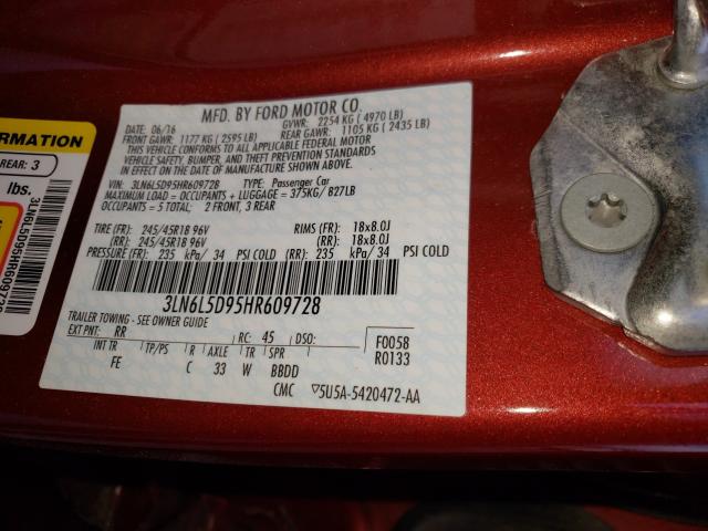 Photo 9 VIN: 3LN6L5D95HR609728 - LINCOLN MKZ SELECT 