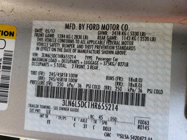 Photo 9 VIN: 3LN6L5DC1HR655214 - LINCOLN MKZ SELECT 