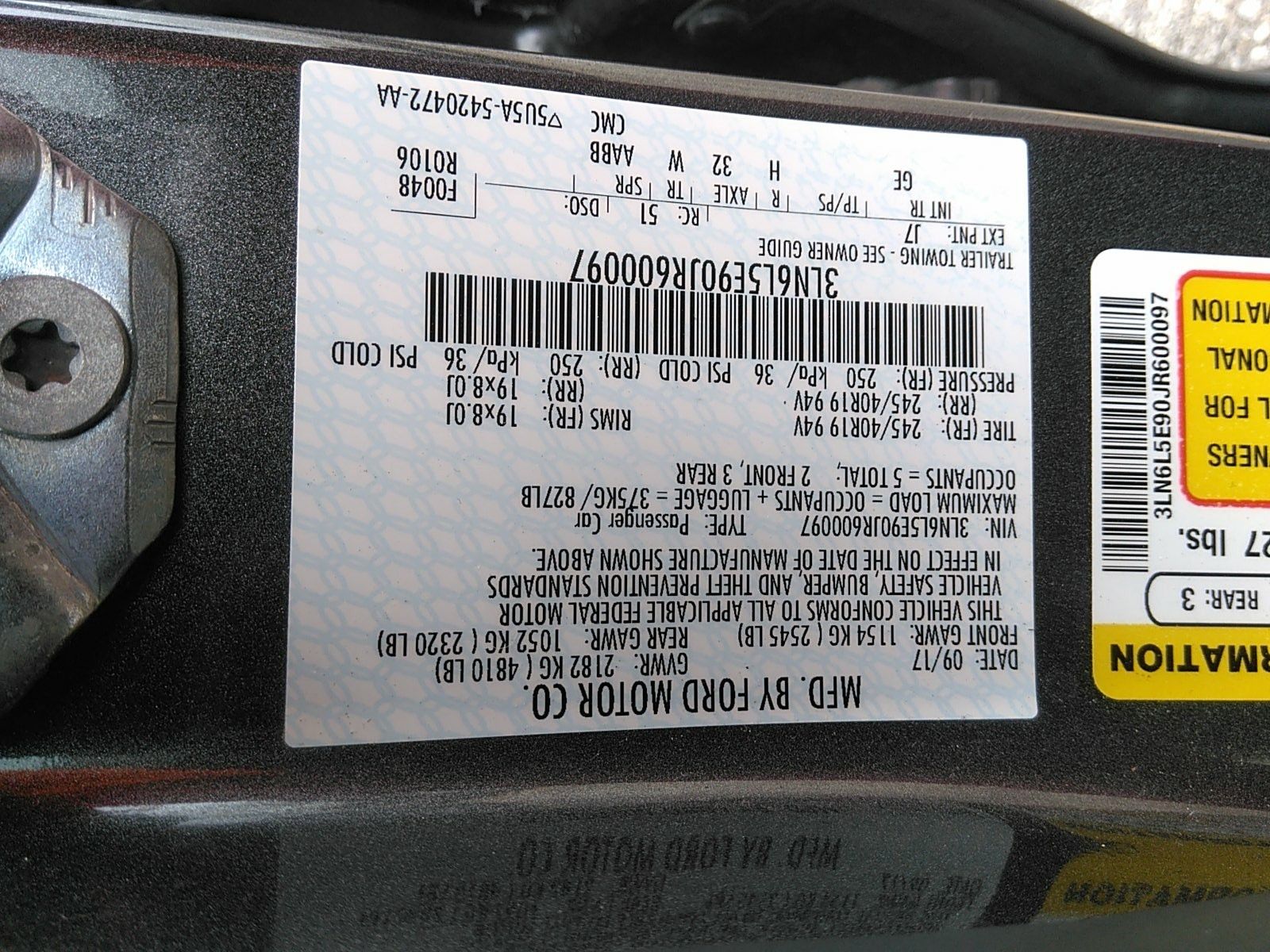 Photo 9 VIN: 3LN6L5E90JR600097 - LINCOLN MKZ FWD 4C 