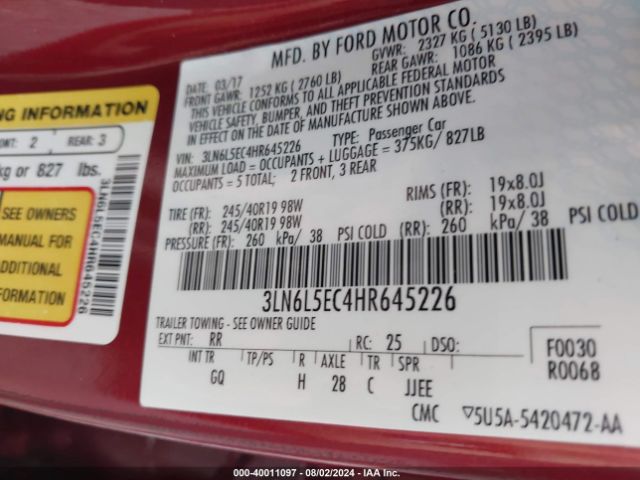 Photo 8 VIN: 3LN6L5EC4HR645226 - LINCOLN MKZ 