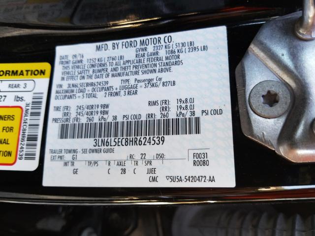 Photo 9 VIN: 3LN6L5EC8HR624539 - LINCOLN MKZ RESERV 