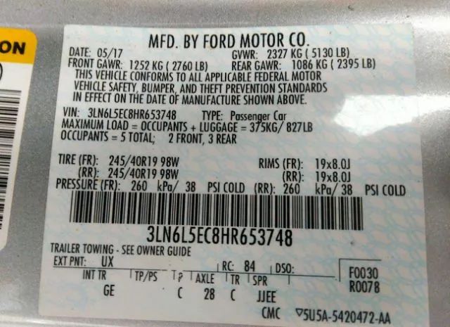 Photo 8 VIN: 3LN6L5EC8HR653748 - LINCOLN MKZ 