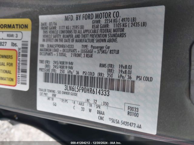 Photo 8 VIN: 3LN6L5F90HR614333 - LINCOLN MKZ 