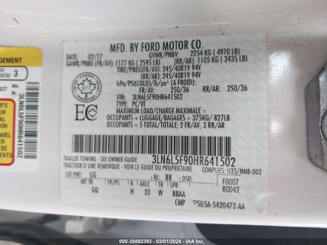 Photo 8 VIN: 3LN6L5F90HR641502 - LINCOLN MKZ 