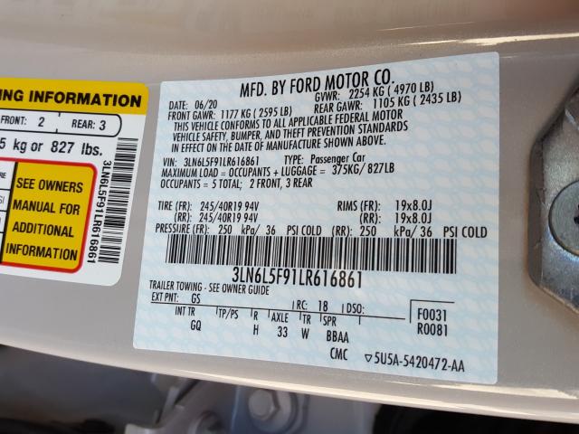 Photo 9 VIN: 3LN6L5F91LR616861 - LINCOLN MKZ RESERV 