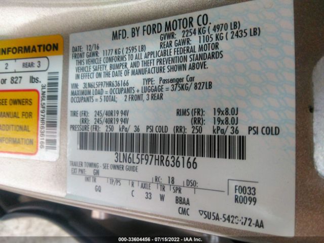 Photo 8 VIN: 3LN6L5F97HR636166 - LINCOLN MKZ 