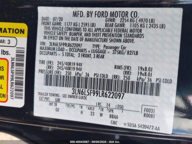 Photo 8 VIN: 3LN6L5F99LR622097 - LINCOLN MKZ 