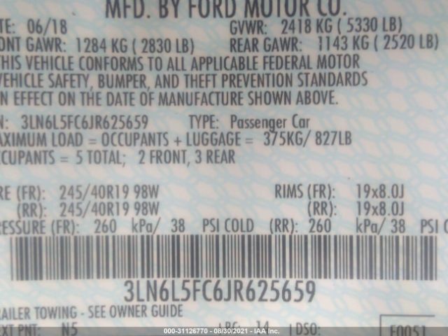 Photo 8 VIN: 3LN6L5FC6JR625659 - LINCOLN MKZ 