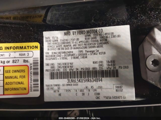 Photo 8 VIN: 3LN6L5KU5HR634894 - LINCOLN MKZ HYBRID 