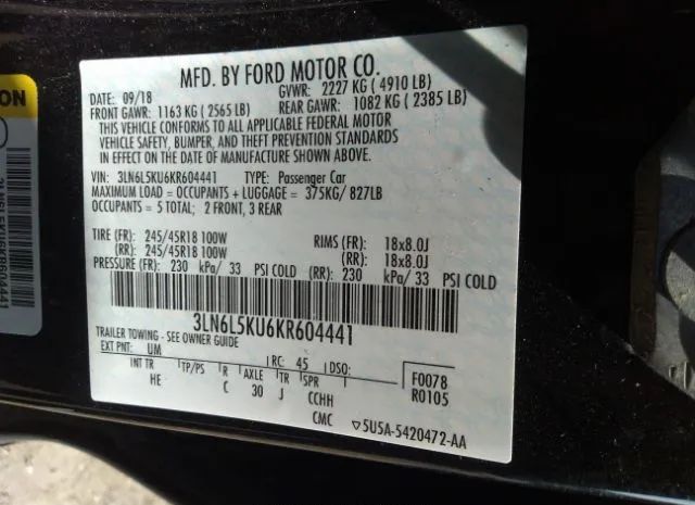 Photo 8 VIN: 3LN6L5KU6KR604441 - LINCOLN MKZ 