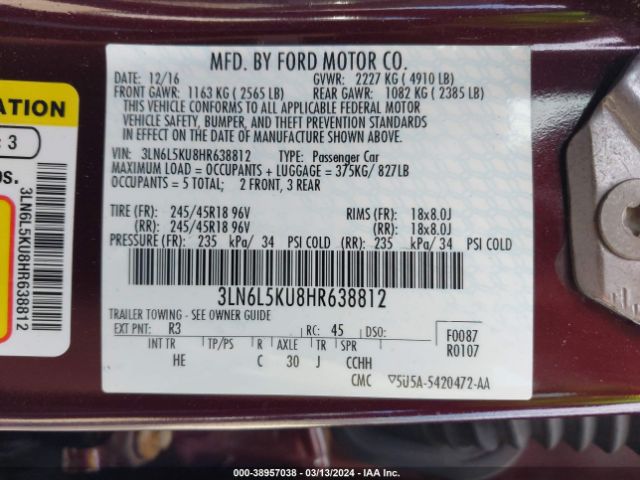 Photo 8 VIN: 3LN6L5KU8HR638812 - LINCOLN MKZ HYBRID 