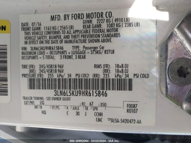 Photo 8 VIN: 3LN6L5KU9HR615846 - LINCOLN MKZ HYBRID 