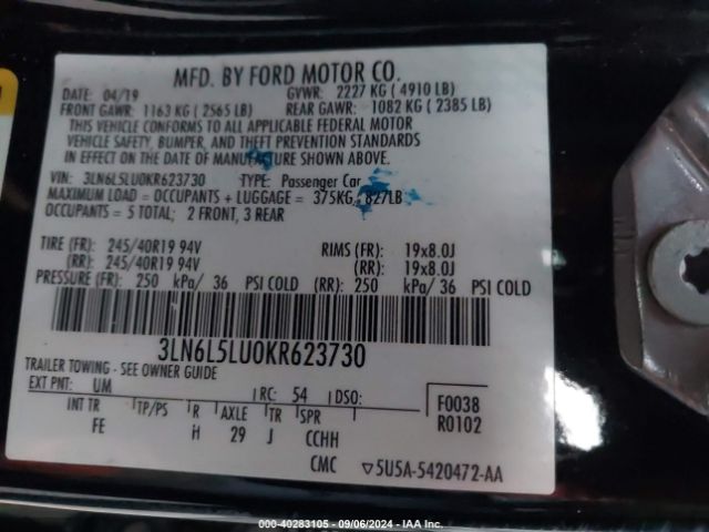 Photo 8 VIN: 3LN6L5LU0KR623730 - LINCOLN MKZ 