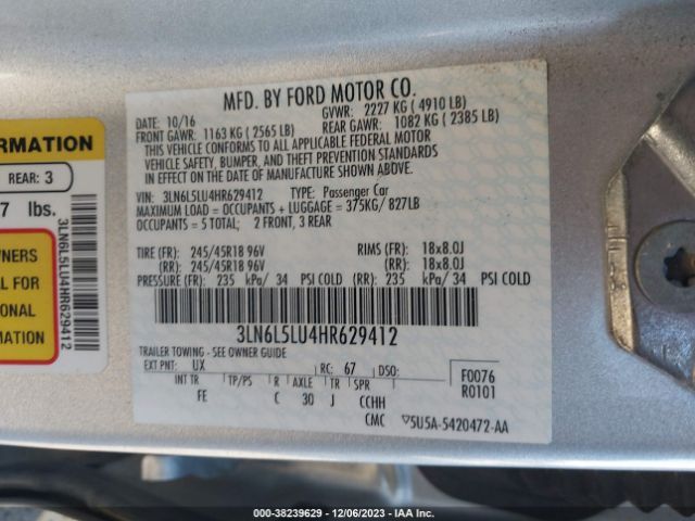 Photo 8 VIN: 3LN6L5LU4HR629412 - LINCOLN MKZ HYBRID 