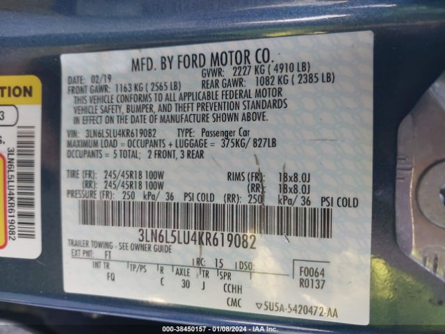 Photo 8 VIN: 3LN6L5LU4KR619082 - LINCOLN MKZ HYBRID 