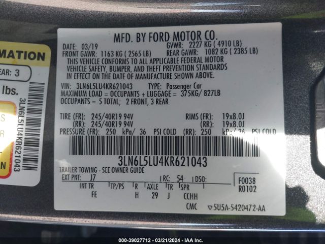 Photo 8 VIN: 3LN6L5LU4KR621043 - LINCOLN MKZ HYBRID 