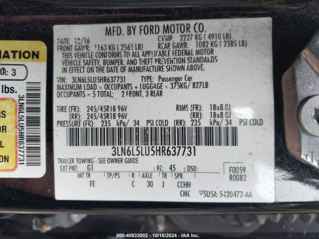 Photo 8 VIN: 3LN6L5LU5HR637731 - LINCOLN MKZ 