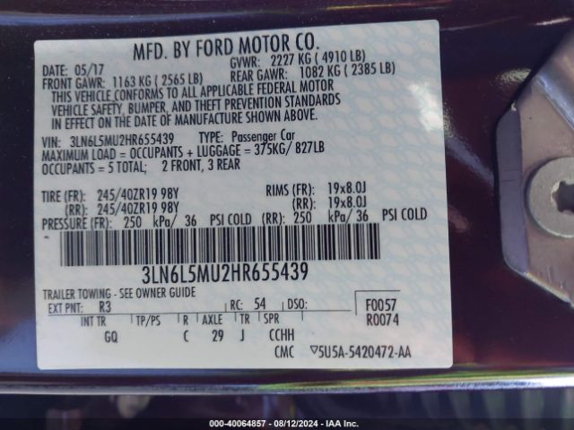 Photo 8 VIN: 3LN6L5MU2HR655439 - LINCOLN MKZ 