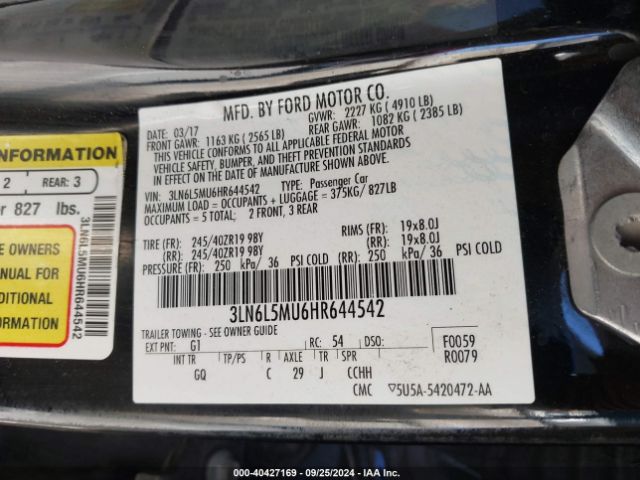 Photo 8 VIN: 3LN6L5MU6HR644542 - LINCOLN MKZ 