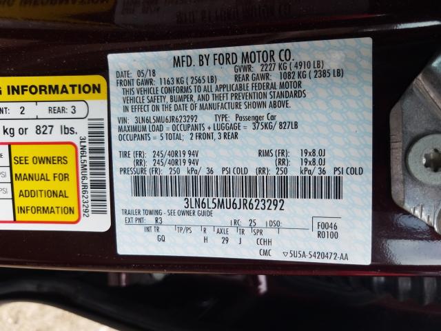 Photo 9 VIN: 3LN6L5MU6JR623292 - LINCOLN MKZ 