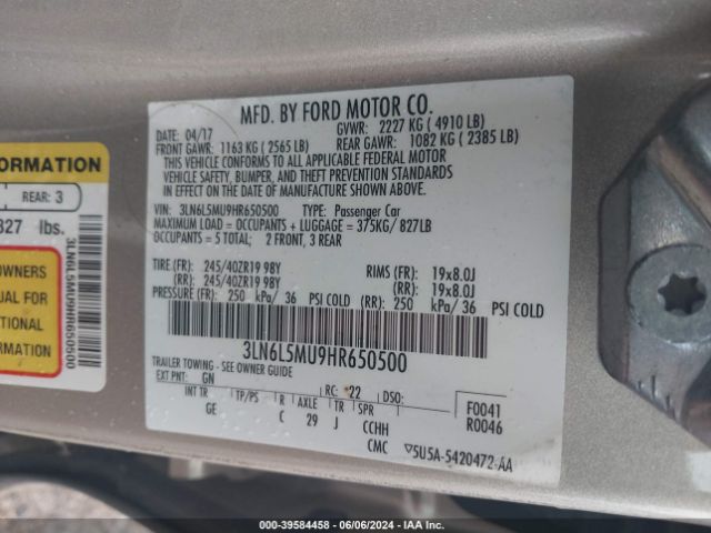 Photo 8 VIN: 3LN6L5MU9HR650500 - LINCOLN MKZ 