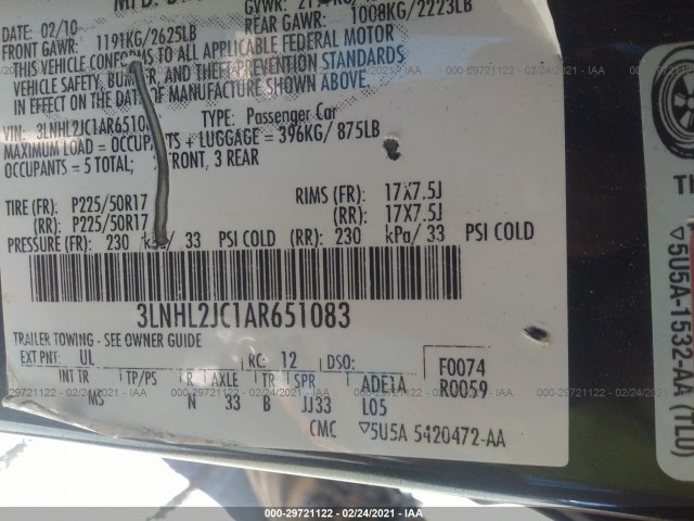 Photo 8 VIN: 3LNHL2JC1AR651083 - LINCOLN MKZ 