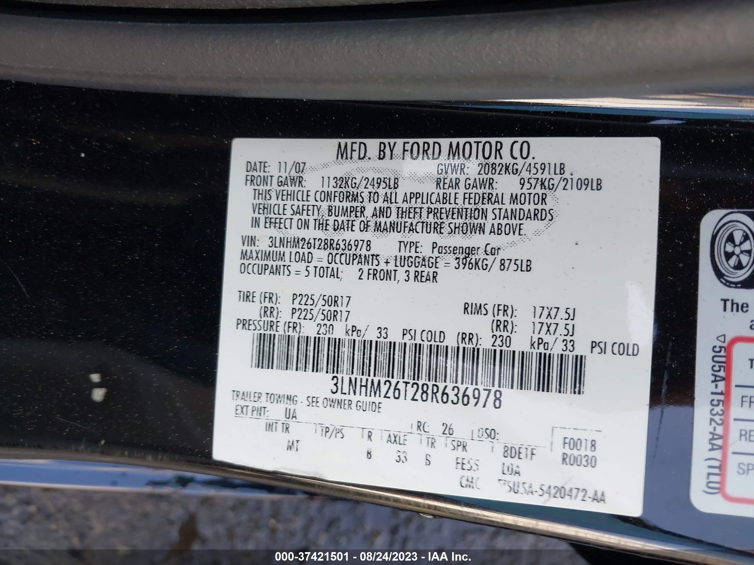 Photo 8 VIN: 3LNHM26T28R636978 - LINCOLN MKZ 