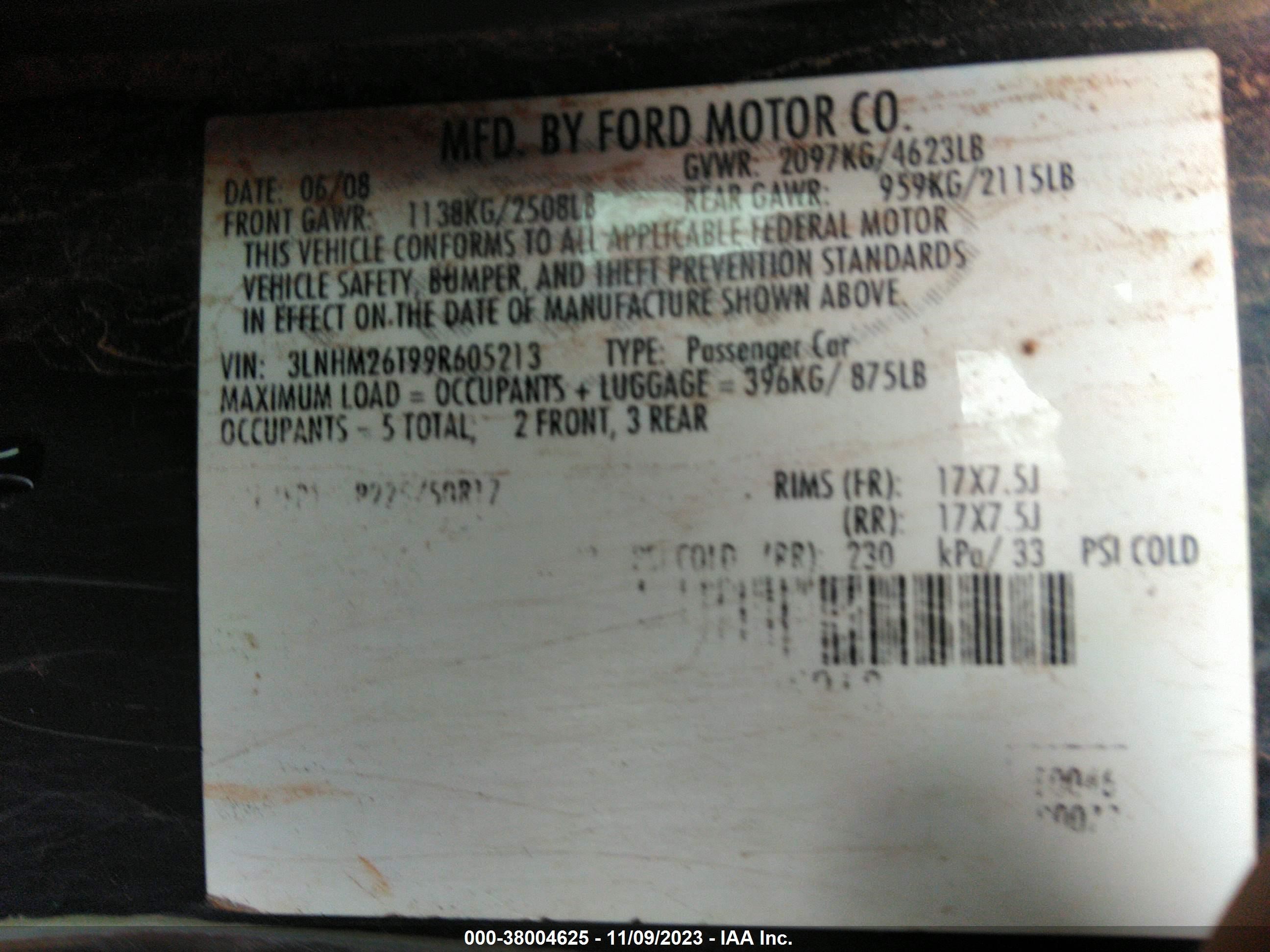 Photo 8 VIN: 3LNHM26T99R605213 - LINCOLN MKZ 