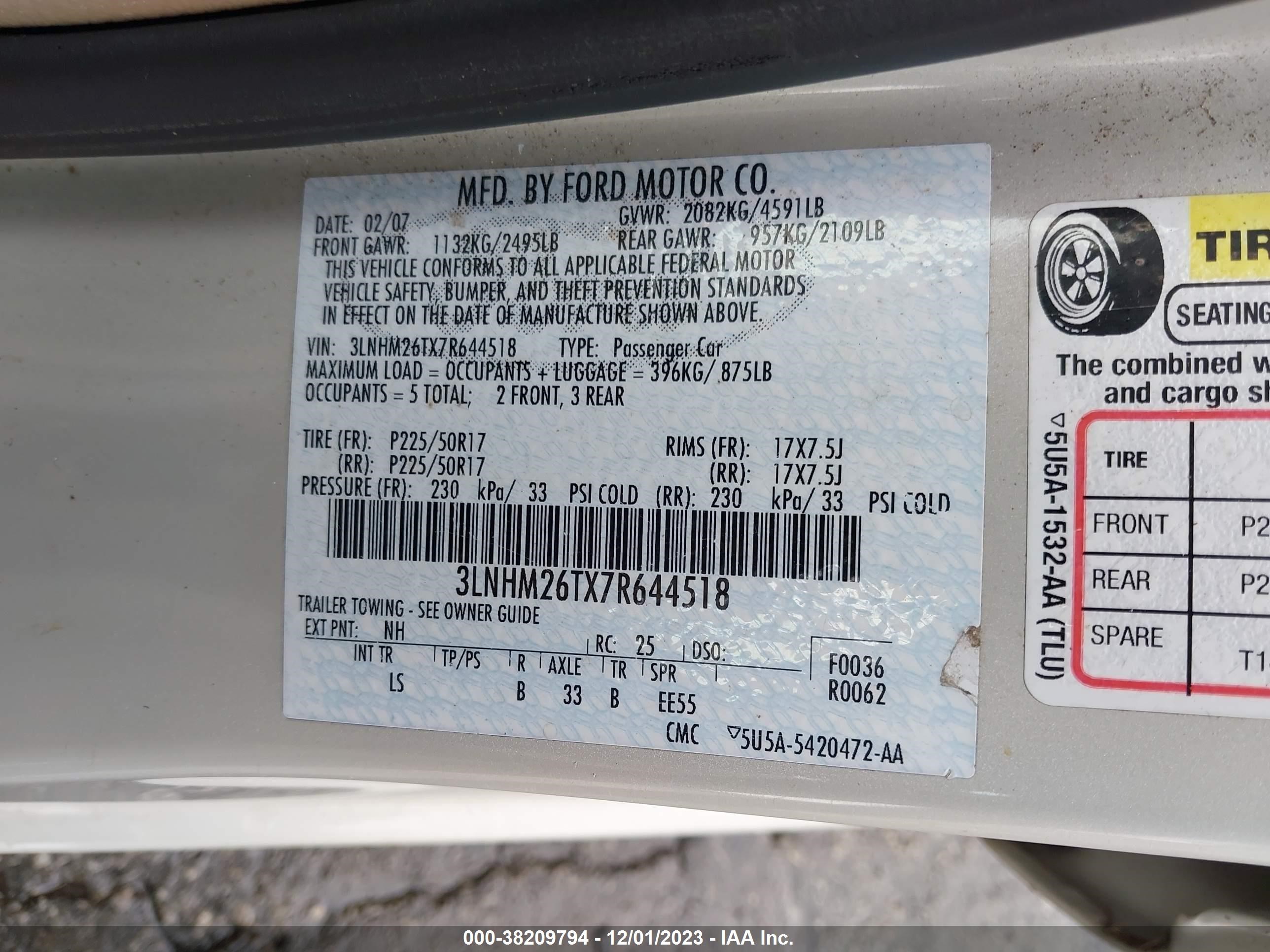 Photo 8 VIN: 3LNHM26TX7R644518 - LINCOLN MKZ 